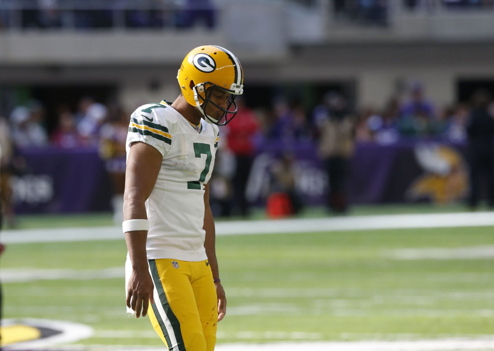 Brett Hundley walks off field